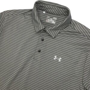 Under Armour  HeatGear Polo Golf Shirt Mens L Gray Striped Short Sleeve